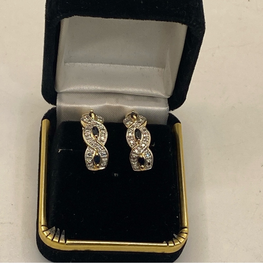 Vintage gold-plated vermeil earrings TS 925 China Marcasite Black sapphire - Picture 2 of 8